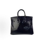 HERMES爱马仕 Birkin 25无肩带亮面倒V金扣 铂金包手提包 女款 黑色